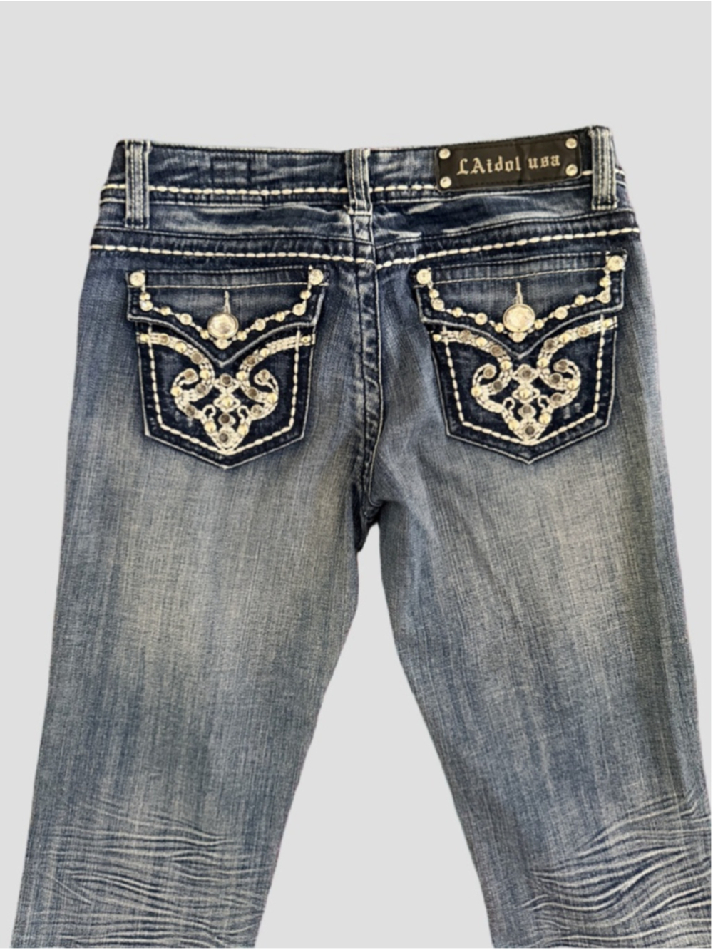 Women's LA Idol USA Boot Cut Jeans Juniors 7 Blue White